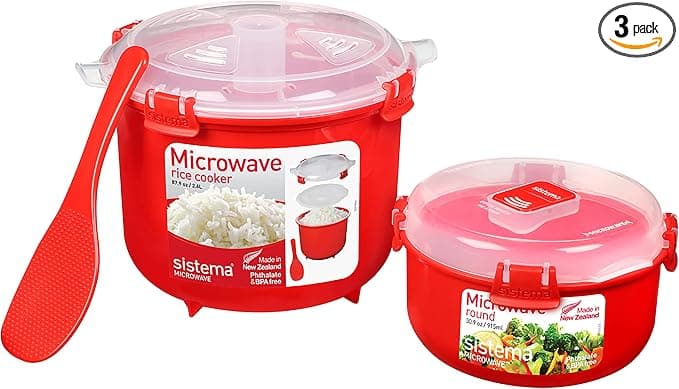 Sistema Microwave Rice Cooker & Round Microwave Food Container Set | 2.6L, 915ml | Food Containers with Steam-Release Vents | BPA-Free | 2 Count - Image 1