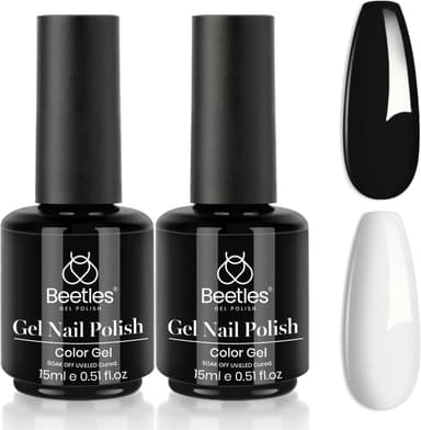 Beetles White Gel Nail Polish Black Gel Polish Kit 2 Pcs 15ml Black And White Polish French Nails Soak Off Led Nails Art Manicure Salon Diy at Home - Image 2