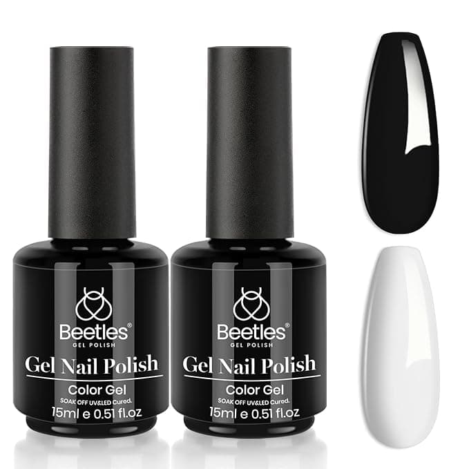 Beetles White Gel Nail Polish Black Gel Polish Kit 2 Pcs 15ml Black And White Polish French Nails Soak Off Led Nails Art Manicure Salon Diy at Home - Image 1