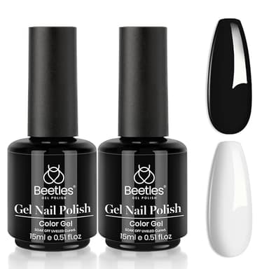 Beetles White Gel Nail Polish Black Gel Polish Kit 2 Pcs 15ml Black And White Polish French Nails Soak Off Led Nails Art Manicure Salon Diy at Home - Image 1
