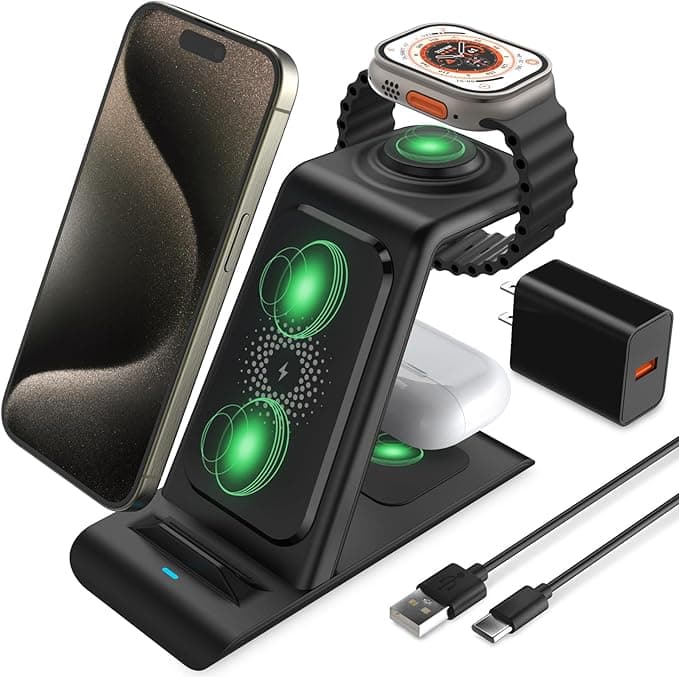 HATALKIN 3 in 1 Wireless Charging Station Compatible for Apple Products Multiple Devices Charger for Apple Watch Ultra 11 10 9 8 7 SE AirPods Pro iPhone 17 16 15 14 13 Pro Max/X/XS Fast Charger Stand - Image 1