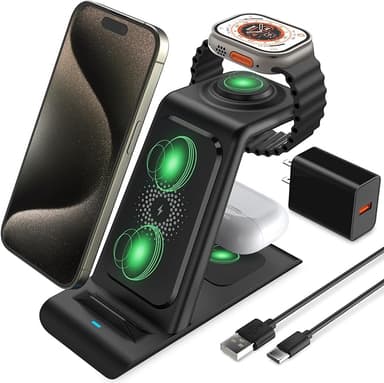 HATALKIN 3 in 1 Wireless Charging Station Compatible for Apple Products Multiple Devices Charger for Apple Watch Ultra 11 10 9 8 7 SE AirPods Pro iPhone 17 16 15 14 13 Pro Max/X/XS Fast Charger Stand - Image 1