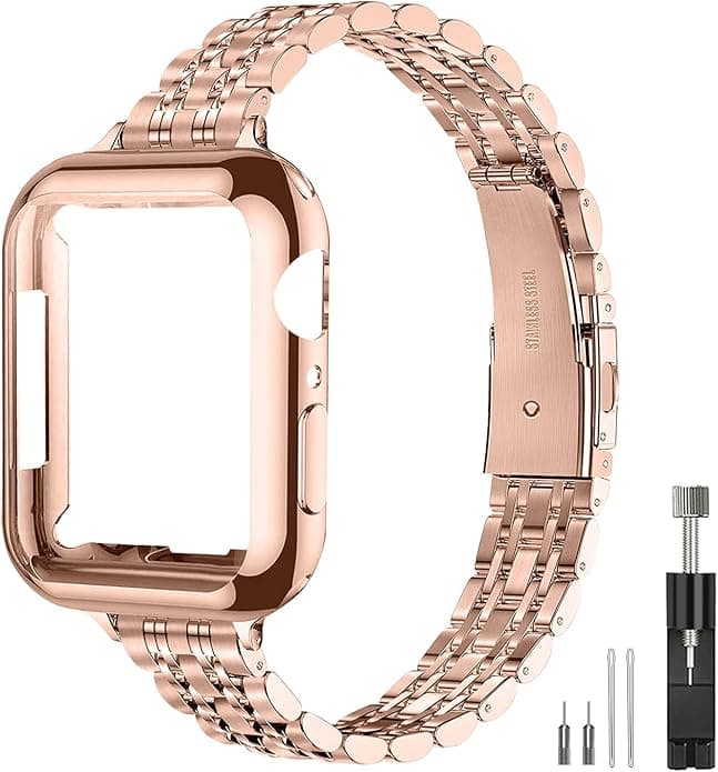 Slim Watch Band Compatible with Apple Watch 41mm 45mm 42mm 44mm 40mm 38mm Metal Stainless Steel Watchband Suitable for iWatch 10/9/8/7/6/5/4/3/2/1/SE Series Women Luxury Strap - Image 1