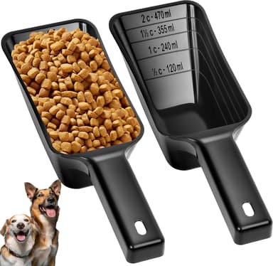 2 Cup Dog Food Scoop(2 Pack), Plastic Pet Food Scoop with Measuring Lines for Accurate Pet Food Portions,Dishwasher Safe (Black - Image 2