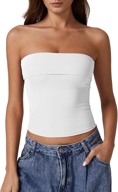 QINSEN Women's Tube Tops Strapless Bandeau Tops Double Lined Slim Fit Summer Going Out Tank Tops - Image 1