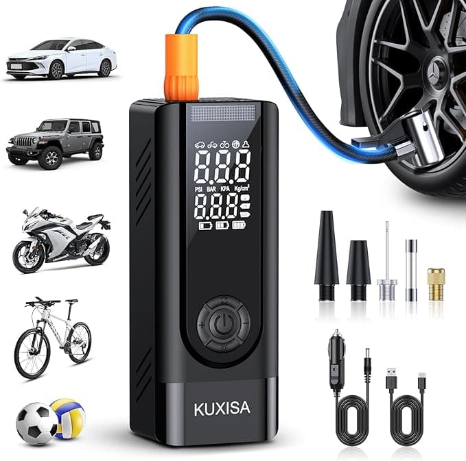 KUXISA Tire Inflator Portable Air Compressor, 180PSI Air Compressor with Digital Pressure Gauge, 3X Faster Portable Air Pump for Car, Motorcycle, Bicycle, Ball and More(Black - Image 1