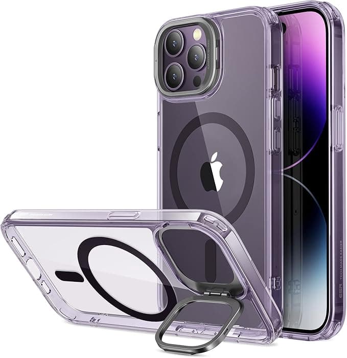 ESR for iPhone 14 Pro Max Case, Compatible with MagSafe, Built-in Camera Ring Stand, Military-Grade Protection, Classic Kickstand Magnetic Case for iPhone 14 Pro Max, Clear Purple - Image 1
