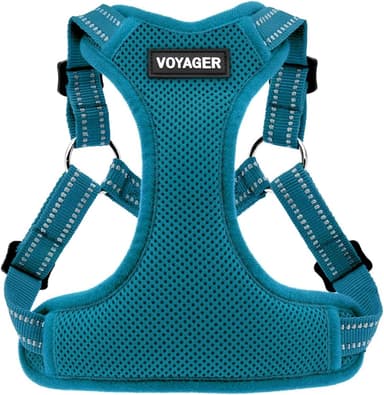 Best Pet Supplies Voyager Mesh Dog Breathable Harness Reflective Stitching, All Weather Adjustable for Walking Training, or Running - Heavy Duty & Durable, Harness (Turquoise), L - Image 2