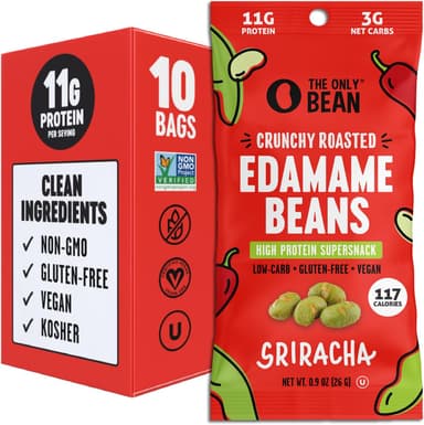 The Only Bean Crunchy Roasted Edamame Snacks Pack (Sriracha), Protein Keto Food, Gluten Free, Asian Japanese Snacks, Hot Spicy Snack, 0.9oz 10 Pack - Image 2