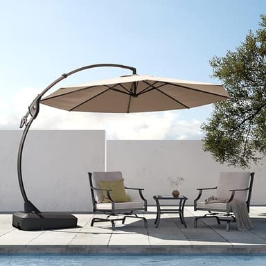 Grand patio 12 FT Sunbrella Cantilever Umbrella with Base Outdoor Aluminum Offset Umbrella Round Shade with Tilt Adjustment (Flax, 12 FT-SUNBRELLA - Image 1