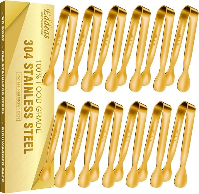 12 PCS Small Serving Tongs, 4.3" Mini Gold Tongs, Gold Kitchen Tongs for Serving Food, Coffee Bar, Tea Party, Desserts Party and Ice Bucket - Image 1