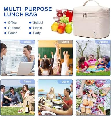 NOL Natural Organic Lifestyle Insulated Lunch Bags for Women Cooler Bag Lightweight Nylon Waterproof Lunch Box For Work（Medium, Cream - Image 9