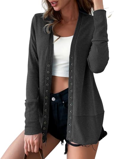 VERABENDI Women Long Sleeve Snaps Button Down V Neck Cute Knit Sweater Cardigan - Image 2
