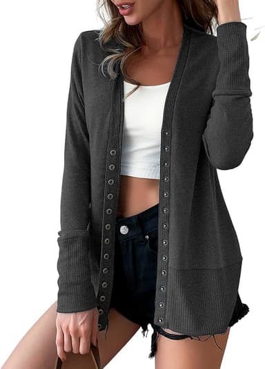 VERABENDI Women Long Sleeve Snaps Button Down V Neck Cute Knit Sweater Cardigan - Image 1