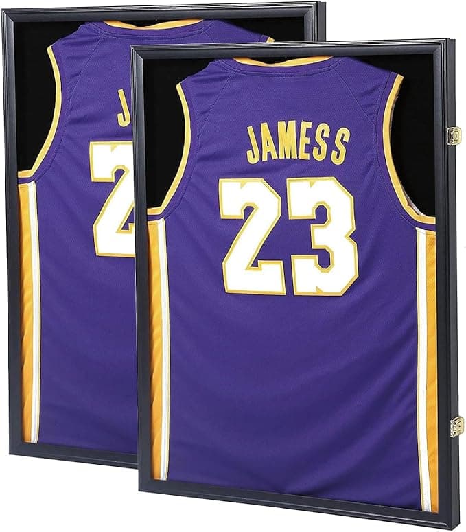 Jersey Frame Display Case, Large Lockable Shadow Box Sports Jersey Frame with 98% UV Protection Acrylic and 2 Hanger for Baseball Basketball Football Soccer Hockey Shirt,Uniform, Graduates Black - Image 1