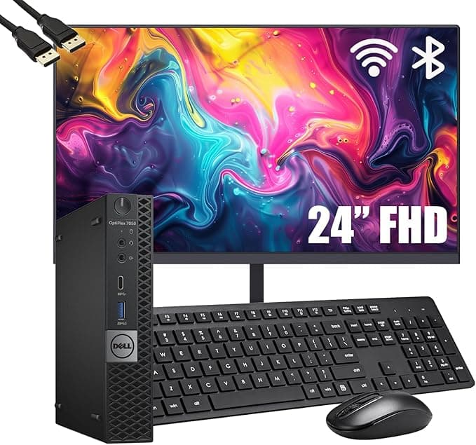Dell OptiPlex 7050 mini Desktop Computer PC with 24" FHD Monitor, Intel Core i5-6500, 16GB RAM, 256GB SSD, Wi-Fi, Bluetooth, Keyboard & Mouse, Windows 11 Pro (Renewed - Image 1