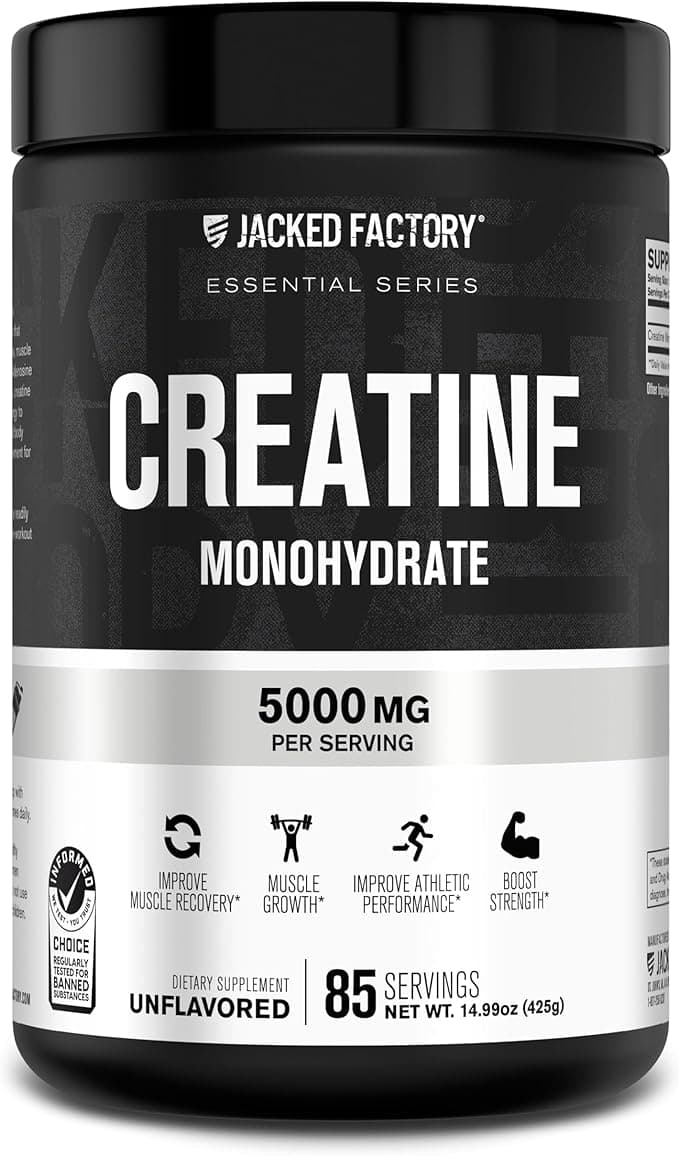 Jacked Factory Creatine Monohydrate Powder 425g - 5g Daily Creatine Supplement for Men and Women, Vegan-Friendly, Third-Party Tested - 85 Servings, Unflavored - Image 1