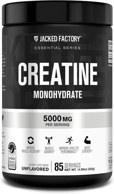 Jacked Factory Creatine Monohydrate Powder 425g - 5g Daily Creatine Supplement for Men and Women, Vegan-Friendly, Third-Party Tested - 85 Servings, Unflavored - Image 1