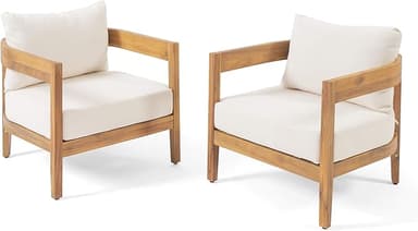 Christopher Knight Home 312395 Alfy Outdoor Club Chair with Cushions (Set of 2), Teak Finish, Beige - Image 1
