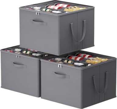 Lifewit Shoe Storage Organizer for Closet Fits 12-16 Pairs, Fabric Large Shoe Box Storage Containers with Clear Cover, Foldable Bins Fit for Boots Heels Sneakers 17"(L) x 17"(W) x 12.5"(H) 3 Pack Gray - Image 2