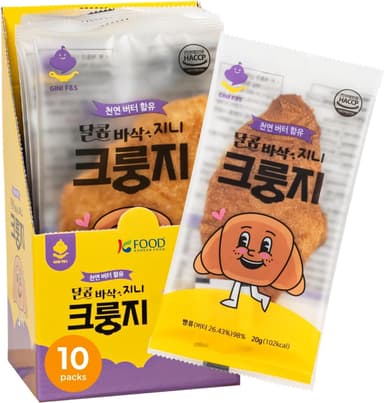 Korean Food Flat Croissant Snack, Crispy & Buttery Dessert Bites, Only 102 Calories, Holiday Party Treats & Shareable Snacks, Individually Wrapped, Pack of 10 (20g Each) Gini Crungzee, TikTok Viral Snack, 크룽지 - Image 2