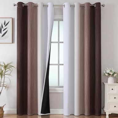 Estelar Textiler Brown and Greyish White Gradient Blackout Curtains 102 Inches Long for Bedroom, Thermal Insulated Full Room Darkening Ombre Grommet Drapes for Living Room, 52Wx102L, 2 Panels - Image 2