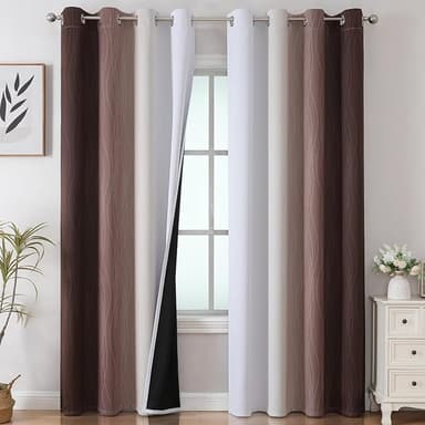 Estelar Textiler Brown and Greyish White Gradient Blackout Curtains 102 Inches Long for Bedroom, Thermal Insulated Full Room Darkening Ombre Grommet Drapes for Living Room, 52Wx102L, 2 Panels - Image 1