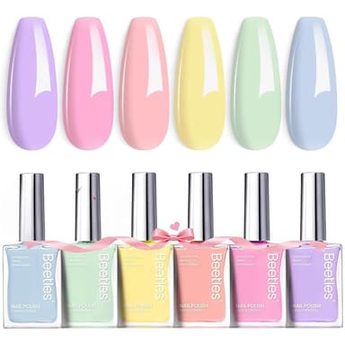 Beetles Pastel Nail Polish Set -6 Colors Pink Blue Yellow Nude Pink Purple Nail Polish Set Quick Dry Finger DIY Air Dry Nail Art Salon Home Pastel Reverie Gift for Women - Image 1
