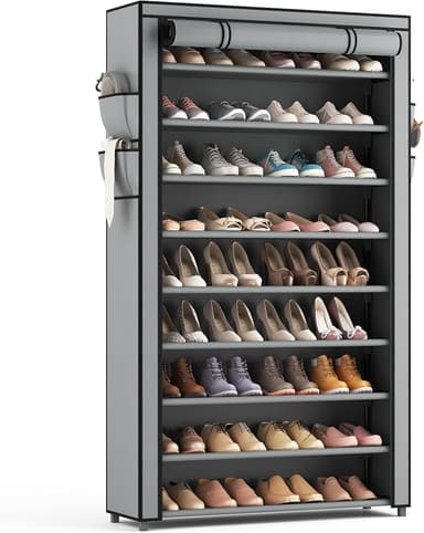 Shoe Rack with Covers 10 Tier Tall Shoe Rack Organizer Large Capacity Shoe Shelf Storage 40 Pairs Space Saving Free Standing Shoe Storage Organizer for Closet, Entryway, Dorm, Grey - Image 1