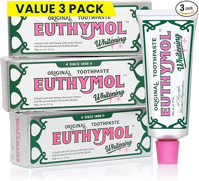 EUTHYMOL Whitening Toothpaste (3.7fl oz*3, Pack of 3) - Stain Removal in 2 Weeks, Long-Lasting Freshness for Sensitive Gum & Teeth. Bad Breath, Cavity Prevention. Recyclable Aluminum Tube - Image 1