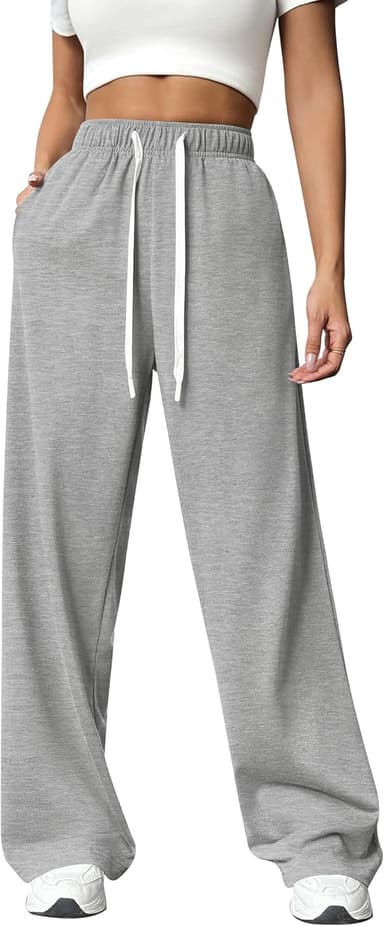 PINSPARK Wide Leg Sweat Pants for Womens High Waisted Baggy Sweatpants Casual Drawstring Workout Pants with Pockets - Image 2