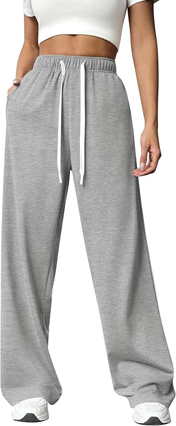 PINSPARK Wide Leg Sweat Pants for Womens High Waisted Baggy Sweatpants Casual Drawstring Workout Pants with Pockets - Image 1