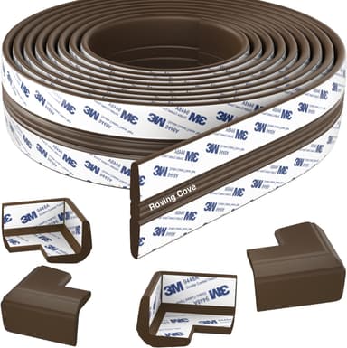 Roving Cove PreFit (Classic) Furniture Edge Corner Protector (Standard 15ft Edge 4 Corners), Baby Proofing Bumper Guards, Coffee Brown, Pre-Taped, for Straight Smooth Surfaces - Image 2