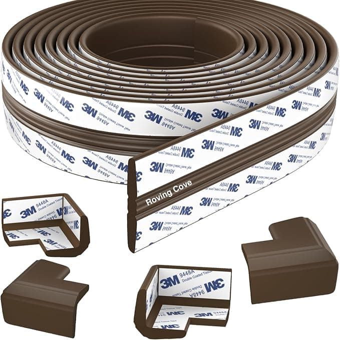 Roving Cove PreFit (Classic) Furniture Edge Corner Protector (Standard 15ft Edge 4 Corners), Baby Proofing Bumper Guards, Coffee Brown, Pre-Taped, for Straight Smooth Surfaces - Image 1