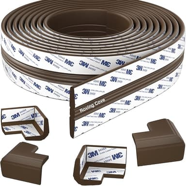 Roving Cove PreFit (Classic) Furniture Edge Corner Protector (Standard 15ft Edge 4 Corners), Baby Proofing Bumper Guards, Coffee Brown, Pre-Taped, for Straight Smooth Surfaces - Image 1