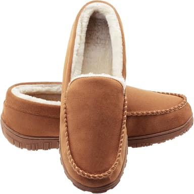 Lulex Moccasins for Men House Slippers Indoor Outdoor Plush Mens Bedroom Shoes with Hard Sole - Image 1
