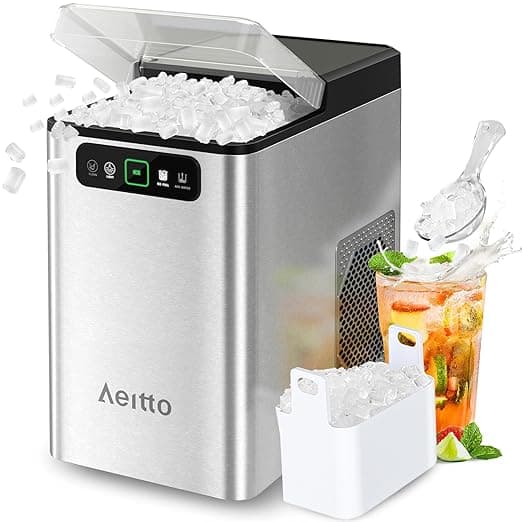 Aeitto Nugget Ice Maker Countertop, Pellet Ice Machine Soft Chewable Ice 40lbs/Day, One-Click Operation, Auto Self-Cleaning Crushed Ice Makers Stainless with Scoop for Home/Kitchen/Office (Silver - Image 1