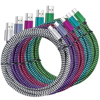 USB Type c Cable, 5 Pack (6FT) Nylon Braided USB C Cables 3A Fast Charging Charger for Samsung Galaxy S9/S8 Note8/9 20 10 S21 S20 S10 Plus C Cord - Image 1