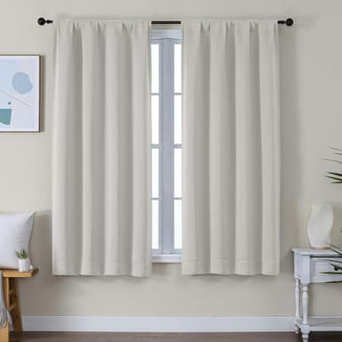 Simplebrand Ava Natural Blackout Curtains for Bedroom 63 Inch Length 2 Panels Set, Solid Thermal Insulated Energy Saving Rod Pocket Window Treatment Curtains Blackout Drapes, W40 x L63 Inch, Natural - Image 2