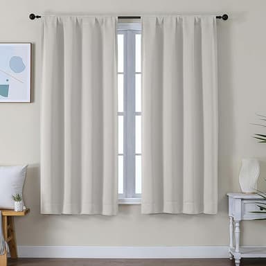 Simplebrand Ava Natural Blackout Curtains for Bedroom 63 Inch Length 2 Panels Set, Solid Thermal Insulated Energy Saving Rod Pocket Window Treatment Curtains Blackout Drapes, W40 x L63 Inch, Natural - Image 1