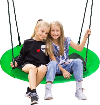 SUPER DEAL 40 Inch Green Saucer Tree Swing Set for Kids Adults 800lb Weight Capacity Waterproof Flying Swing Seat Textilene Fabric with Adjustable Hanging Ropes for Outdoor Playground, Backyard - Image 2