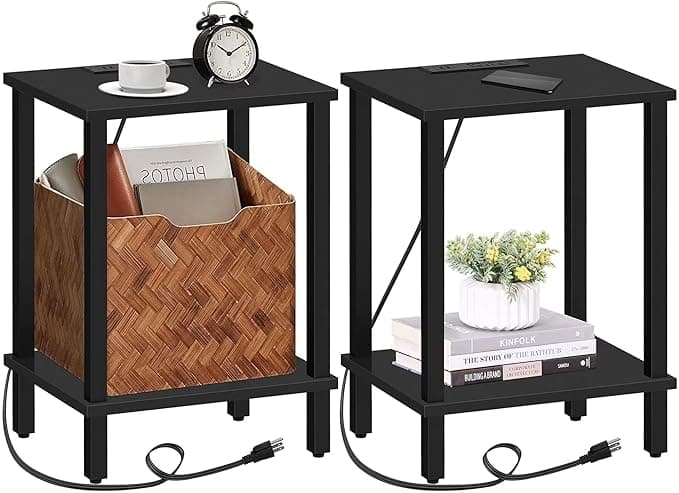 TUTOTAK End Table with Charging Station, Set of 2, Side Table with USB Ports and Outlets, Nightstand, 2-Tier Storage Shelf, Sofa Table for Small Space, Living Room, Bed Room TB01BK041 - Image 1