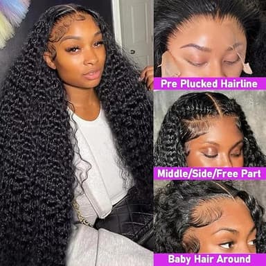 Xhisae 30 Inch Deep Wave Lace Front Wigs Human Hair 200 Density 13x6 HD Transparent Lace Frontal Wigs Human Hair Pre Plcked Curly Human Hair Wig for Women Deep Curly Glueless Wigs with Baby Hair - Image 2