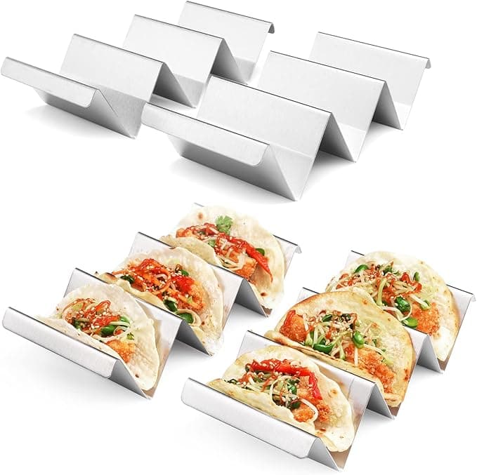 Taco Holders 4 Packs - Stainless Steel Taco Stand Rack Tray Style, Oven Safe for Baking, Dishwasher and Grill Safe - Image 1