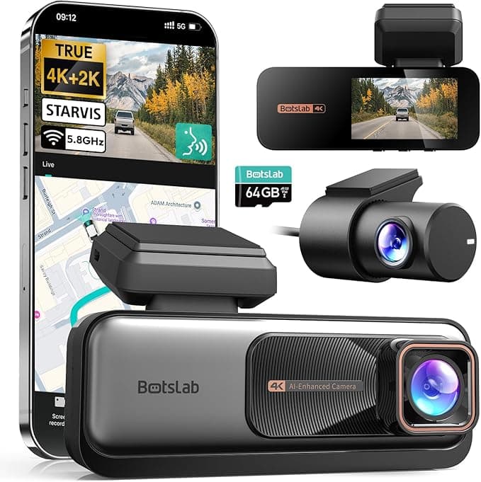 BOTSLAB 4K+2K Dual Dash Cam Front and Rear, Dashcam with Voice Control, STARVIS, ADAS Driver Alerts, Starry Night Vision, 24/7 Parking Monitor, 5.8GHz WiFi & GPS, Free 64GB Card, Loop Recording - Image 1