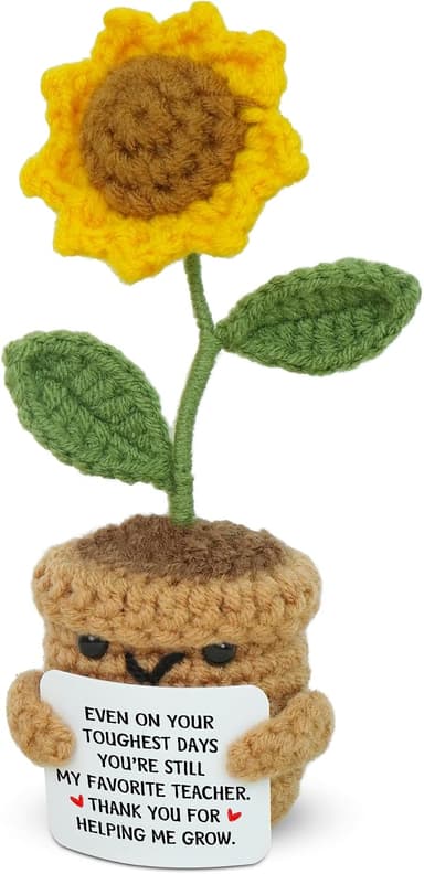 OASSIE Christmas Teacher Gifts for Women - Handmade Positive Crochet Sunflower with Card - End of The Year Graduation Birthday Thank You Gifts for Teachers Coworkers, Crochet Flowers for Desk Decor - Image 2