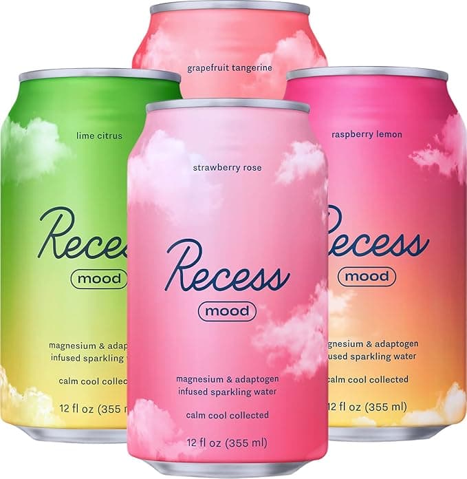 Recess Mood Magnesium & Adaptogen Drink, Relaxation Beverage, 12 Ounce (Variety Pack, 12 Pack - Image 1