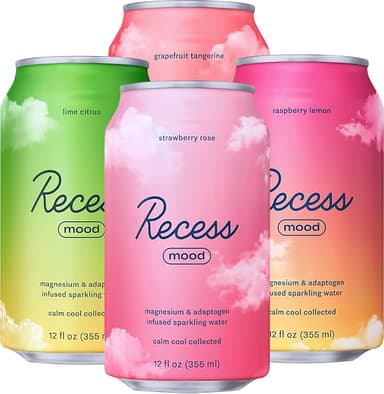 Recess Mood Magnesium & Adaptogen Drink, Relaxation Beverage, 12 Ounce (Variety Pack, 12 Pack - Image 1