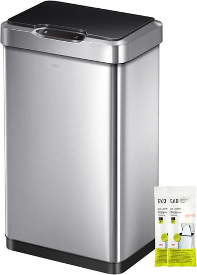 EKO Mirage-T 50 Liter / 13.2 Gallon Touchless Rectangular Motion Sensor Trash Can, Brushed Stainless Steel Finish - Image 2