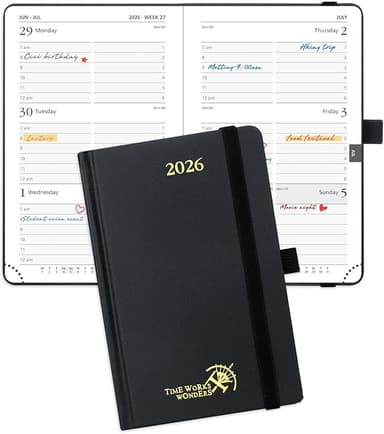 POPRUN 2026 Planner (Pocket Size 4''x 6.25'' Hardcover) - Small Calendar for Purse with Hourly Schedule & Vertical Weekly Layout, Monthly Calendars, 100 GSM - Black - Image 1